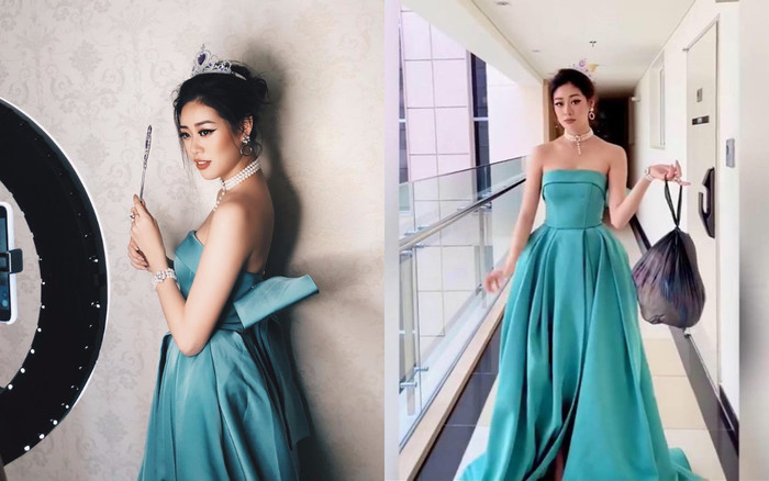 Hoa hậu Khánh Vân hóa 'Cô tiên xanh' đi đổ rác, fan phát hiện điều bất thường ở ngay chiếc váy cổ tích Ảnh 2