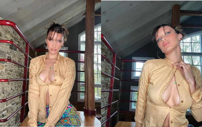 Chóng mặt khi Bella Hadid diện áo sơ mi bung nút 'phô ngực' đầy gợi cảm Ảnh 2