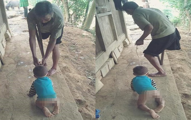 Thực hư bức ảnh ông buộc dây vào đầu, dắt cháu cởi truồng bò lổm ngổm dưới nền đất Ảnh 2