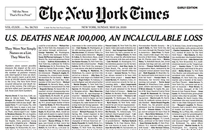 Báo Mỹ đau đớn dành cả trang nhất đăng kín tên 1.000 người chết vì COVID-19 Ảnh 2