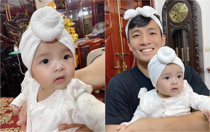 Con gái đầu lòng của trung vệ Bùi Tiến Dũng càng lớn càng xinh xắn, giống bố như đúc Ảnh 2