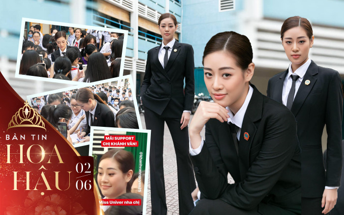 Diện vest thanh lịch, Khánh Vân được fan vây kín cổ vũ mang vương miện Miss Universe về Việt Nam Ảnh 2