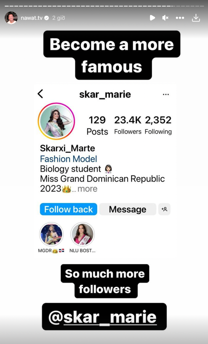 Vị chủ tịch sinh năm 1973 cho rằng hai lần té đau ở phần thi bikini đã khiến đại diện Cộng Hòa Dominica trở nên nổi tiếng. 