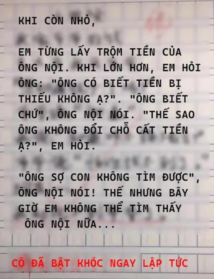 Làm văn kể về kỷ niệm với ông nội, cậu bé tiểu học khiến cô giáo bật khóc Ảnh 1