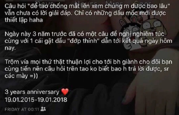 Bài đăng của vợ tương lai Xuân Trường thời điểm đầu năm 2018