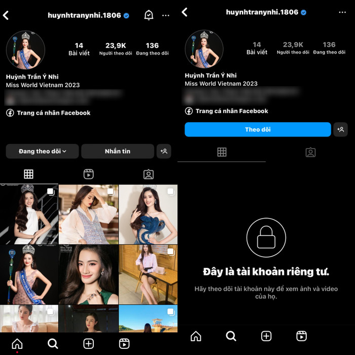 Nhiều người hiểu lầm Ý Nhi đã mở khóa tài khoản cá nhân về chế độ công khai trên Instagram. Thực tế, mỹ nhân quê Bình Định vẫn thiết lập nick riêng tư và không xét duyệt theo người theo dõi. 