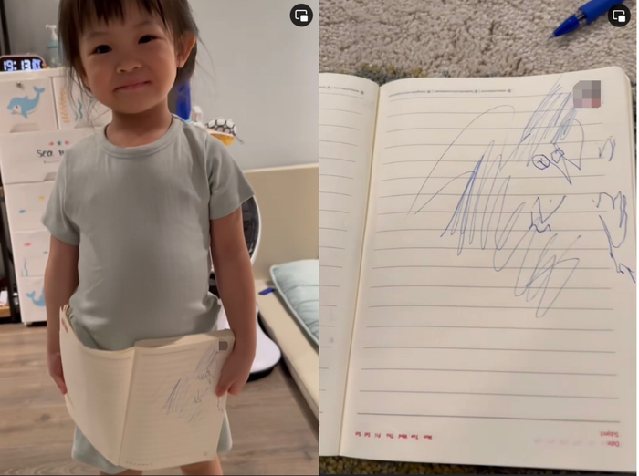 Bức tranh nguệch ngoạc, không nhìn rõ diện mạo của bản thân qua góc nhìn từ ái nữ làm cho Đàm Thu Trang được một phen 'dở khóc dở cười'