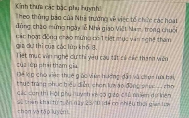 Xôn xao một lớp học thu 700.000 đồng/học sinh phục vụ Ngày nhà giáo Việt Nam Ảnh 2