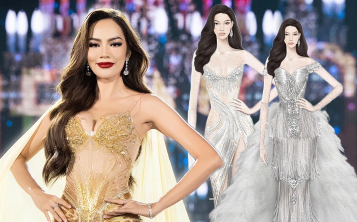 Váy dạ hội chung kết của Hoàng Phương lộ diện, chuyến này 'sáng rực' sân khấu Miss Grand! Ảnh 2