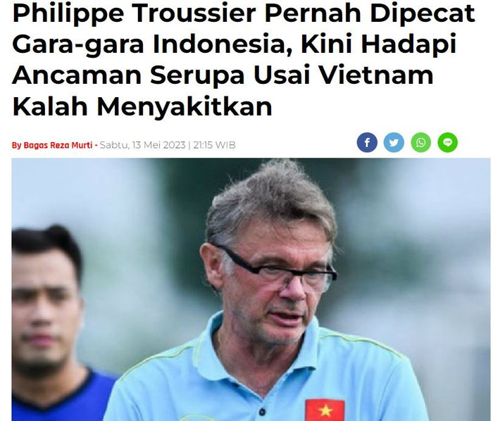 Truyền thông Indonesia từng dự đoán HLV Troussier có thể mất việc vì Việt Nam thua Indonesia ở SEA Games 32. 