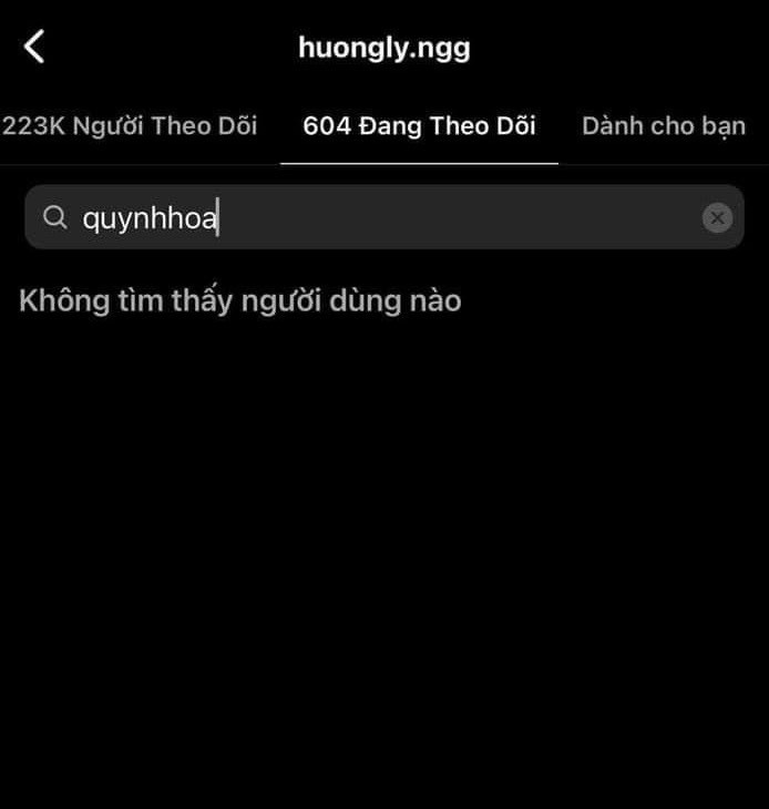 Hương Ly không theo dõi Bùi Quỳnh Hoa.