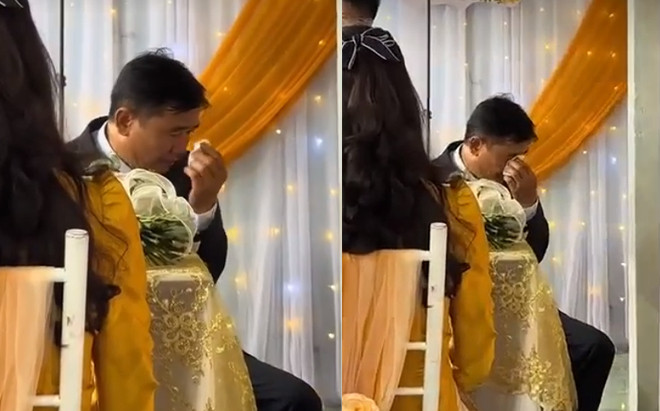 Xúc động cảnh người cha lặng lẽ lau đi giọt nước mắt, tiễn con gái về nhà chồng Ảnh 2