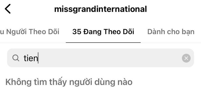 Thuỳ Tiên bị bà Teresa và Miss Grand International huỷ theo dõi. (Ảnh chụp màn hình)