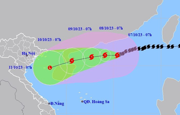 Dự báo vị trí và đường đi của Bão số 4 . Ảnh NCHMF