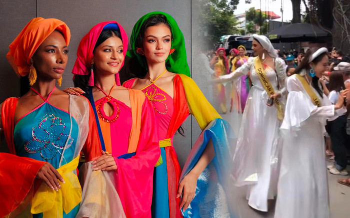 Thí sinh Miss Grand nền nã với trang phục tứ thân, được fan Việt tiếp đón nồng nhiệt Ảnh 2