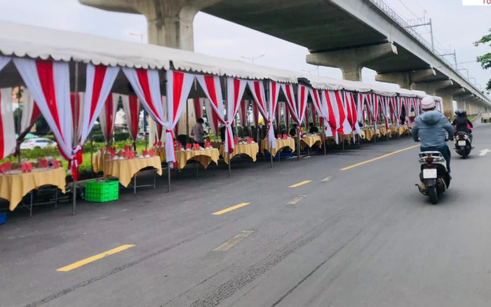 Rạp cưới dựng chễm chệ ở đường song hành xa lộ Hà Nội khiến nhiều người sửng sốt Ảnh 2