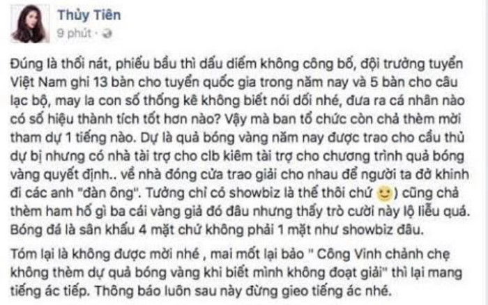 Thuỷ Tiên từng có những trạng thái gây tranh cãi trong quá khứ.