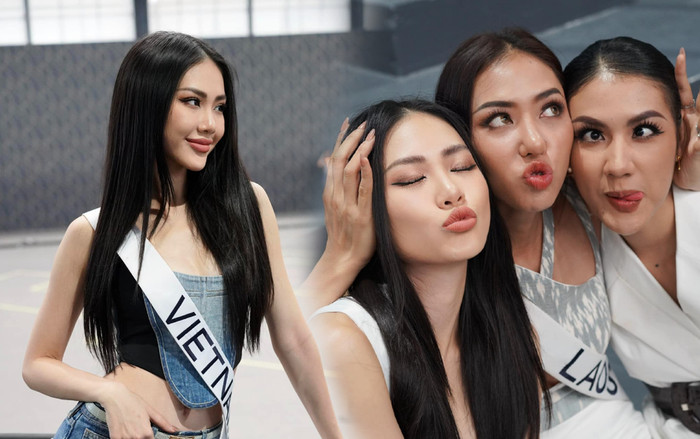 Bùi Quỳnh Hoa khoe eo con kiến tạo dáng 'xì tin' bên cạnh đối thủ, chiến hết mình cho đêm bán kết Ảnh 2