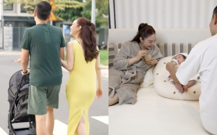 Chồng doanh nhân luôn đồng hành và phụ giúp Minh Hằng chăm sóc con trai. 