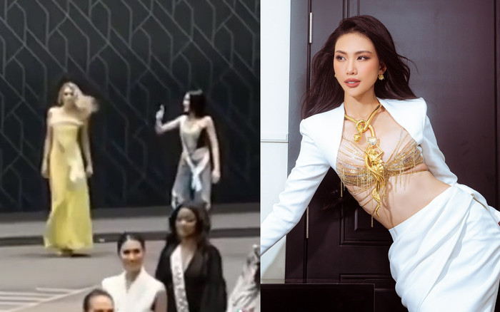 Đang đi thi, Bùi Quỳnh Hoa nhiệt tình hướng dẫn 'đối thủ' catwalk ở Miss Universe Ảnh 2