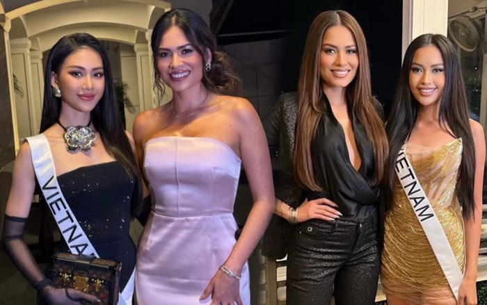 Bùi Quỳnh Hoa đeo túi trăm triệu đọ sắc cùng Miss Universe 2020 Ảnh 2