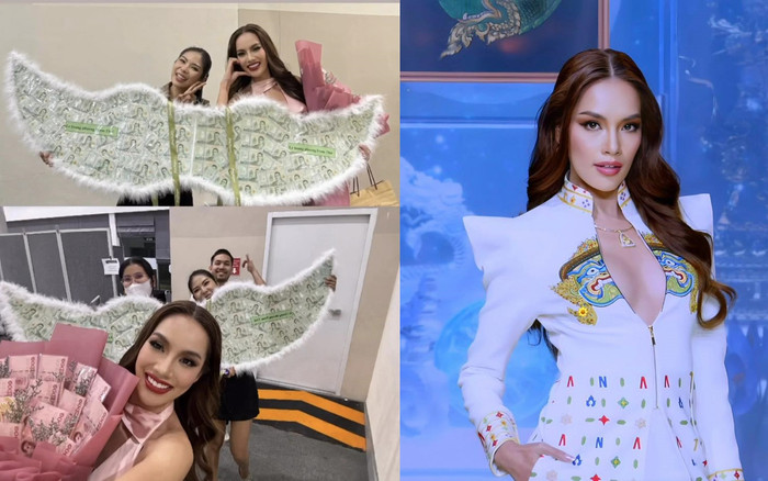 Lê Hoàng Phương được fan Thái tặng hoa và đôi cánh bằng tiền, con số khi quy đổi nghe mà choáng! Ảnh 2