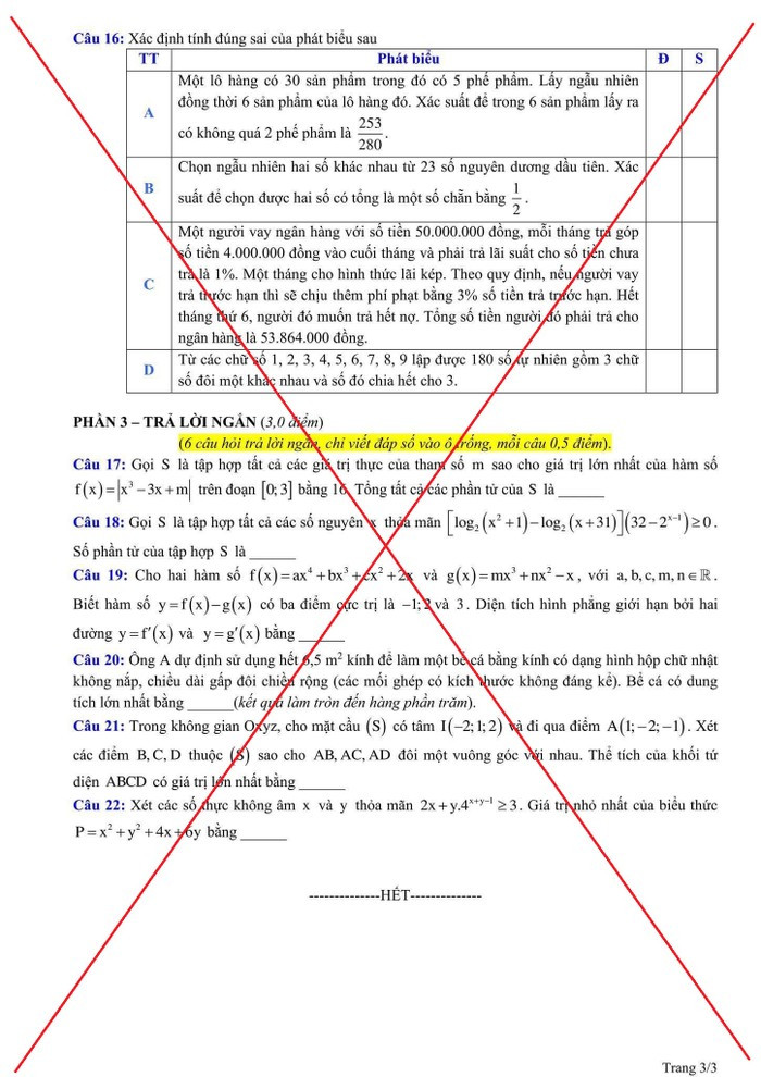 Bộ GD&ĐT khẳng định, đề thi tham khảo môn Toán kỳ thi tốt nghiệp năm 2025 đang lan truyền trên MXH là giả