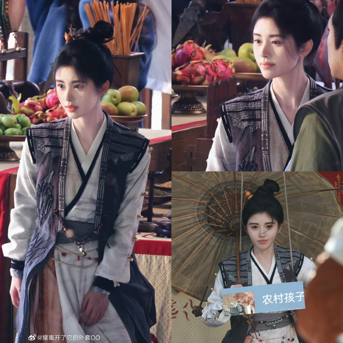 Cúc Tịnh Y với phong cách nhẹ nhàng, giản dị nhưng đầy thu hút trên phim trường Thiên Hương. 