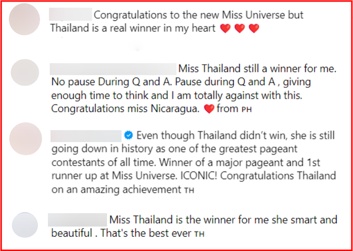 Bình luận trái chiều được để lại tại trang chủ Miss Universe.