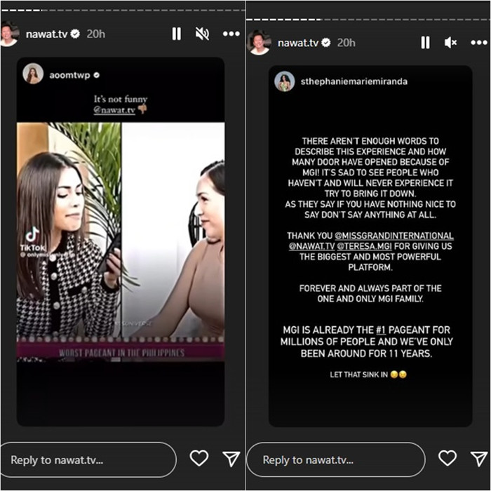 Ông Nawat chia sẻ lại bài đăng của Hoa, Á hậu MGI 2023.