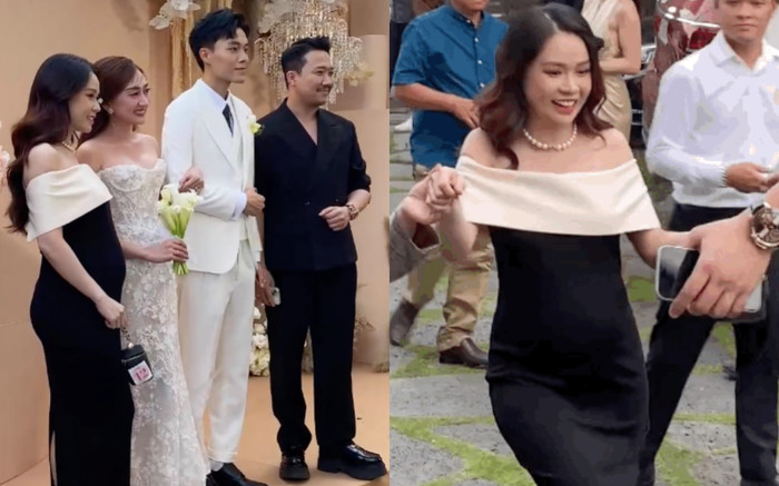 Sam khệ nệ bụng bầu vượt mặt, được Trấn Thành hộ tống trong đám cưới đồng nghiệp Ảnh 2