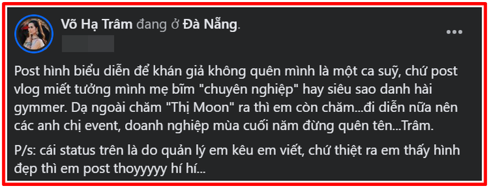 Chia sẻ trên trang cá nhân của Võ Hạ Trâm. 