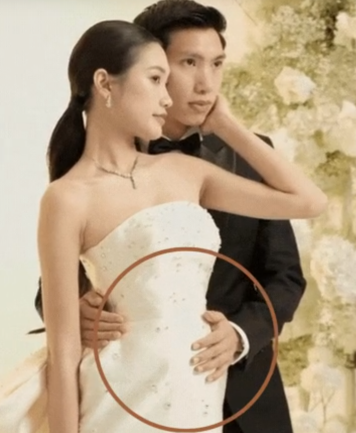 Hình ảnh hậu trường chụp ảnh cưới của Doãn Hải My và Đoàn Văn Hậu vô tình làm lộ vòng 2 của cô dâu lộ rõ