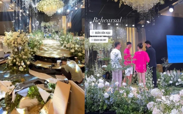 Đám cưới Đoàn Văn Hậu trước giờ G: Không gian phủ kín hoa, bố cô dâu tập dượt dắt con gái vào lễ đường Ảnh 2