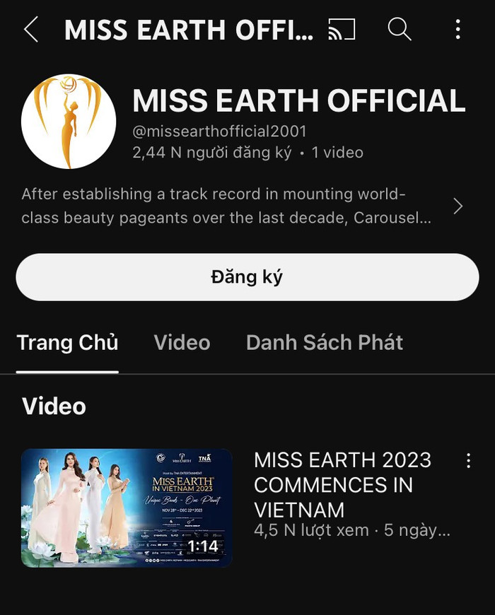 Kênh Youtube mới của mang tên 'Miss Earth Official' ra đời.