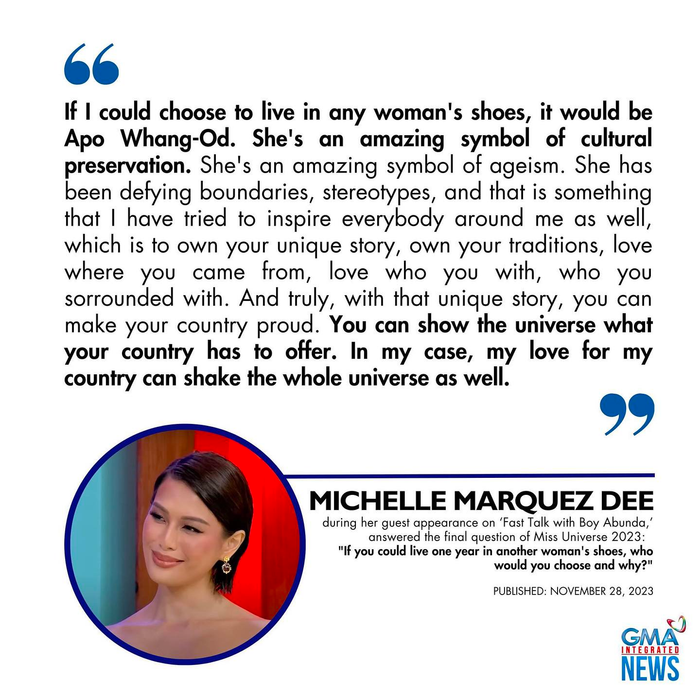 Câu trả lời của Miss Universe Philippines 2023 được nhiều người đánh giá cao về mặt nội dung. 