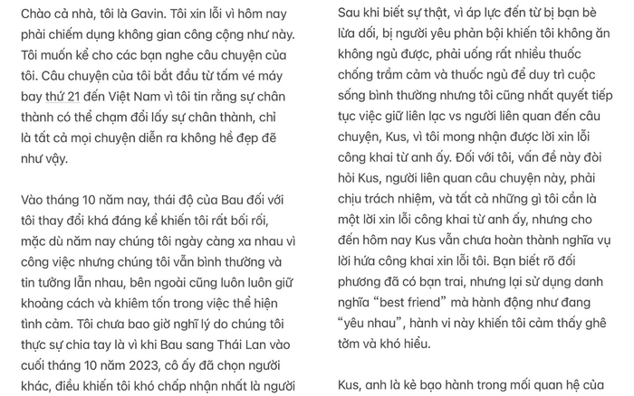 Người yêu của Bâu Krysie đã đăng tải một tâm thư dài