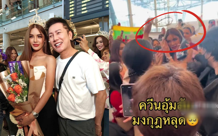 Miss Grand Thailand 2023 bị xô ngã 'móp vương miện' ở sân bay quê hương Ảnh 2