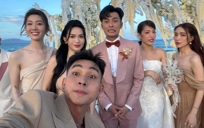 Puka và Gin Tuấn Kiệt lộ diện tại tiệc cưới: Visual cô dâu, chú rể 'bất chấp' cam thường Ảnh 2