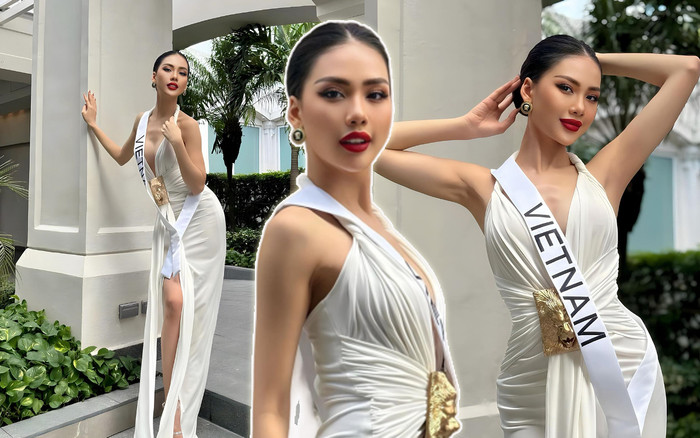 Outfit ngày 5 Miss Universe của Bùi Quỳnh Hoa: Diện váy trắng, đổi vía son đỏ liệu có bật sáng? Ảnh 2