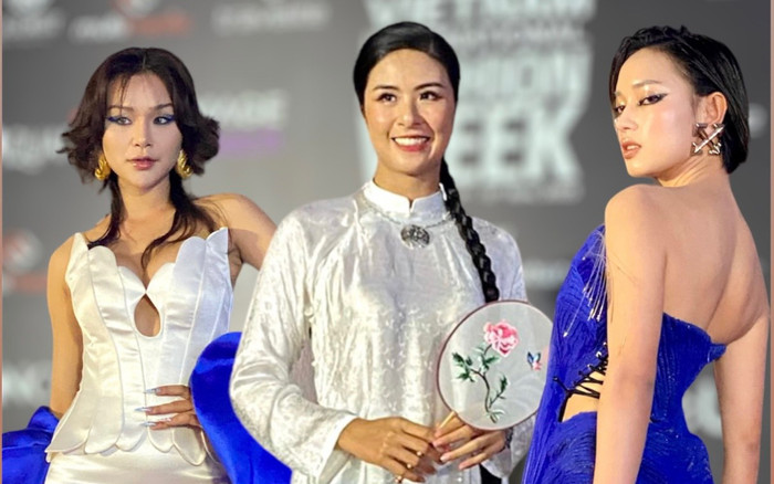 Châu Bùi 'lẻ bóng', Hoa hậu Ngọc Hân diện áo dài nền nã trên thảm đỏ tuần lễ thời trang Ảnh 2