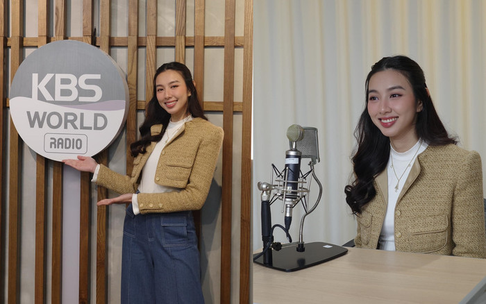Hoa hậu Thùy Tiên phỏng vấn với Đài truyền hình Quốc gia Hàn Quốc, nhan sắc rạng rỡ 'vươn tầm thế giới' Ảnh 2