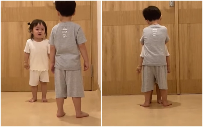 Để an ủi em gái, cậu bé không chỉ liên tục hỏi han mà còn ôm em vào lòng đầy tình cảm. Ảnh cắt từ clip