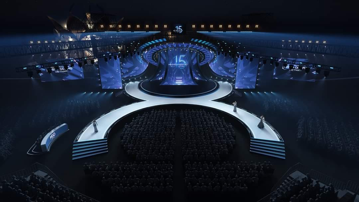 Sân khấu Hoa hậu Hoàn vũ Việt Nam khiến nhiều khán giả trầm trồ trước độ hoành tráng. Theo đó, đường băng được làm theo hình vô cực sẽ giúp các thí sinh có nhiều thời gian hơn để bung xõa skill trên sân khấu. 