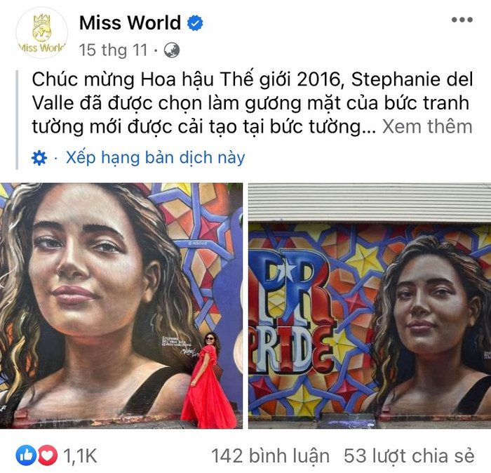 Bài đăng gần nhất của Miss World tại các nền tảng rơi vào ngày 15/11.