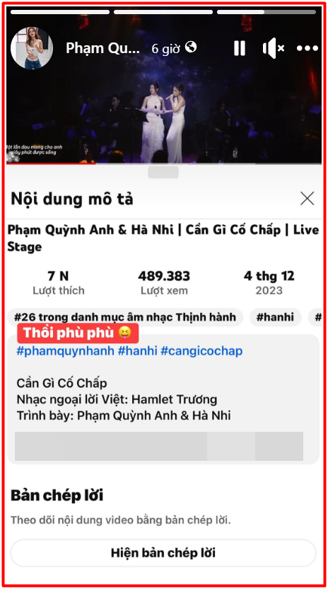 Phạm Quỳnh Anh và Hà Nhi 'gây sốt' với bản song ca Cần gì cố chấp, chỉ đăng tải ít ngày nhưng đã tạo được hiệu ứng vô cùng tích cực từ phía người nghe. 