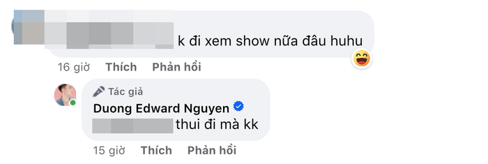 Một khán giả hài hước nói sẽ không đi xem show của Dương Edward sau khi anh công khai bạn gái.