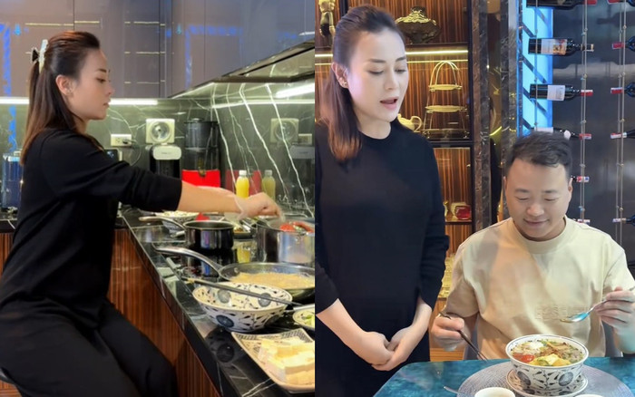 Phương Oanh vác bụng bầu học nội trợ, kê ghế ngồi nấu ăn đãi Shark Bình: Nghe xưng hô biết liền vợ đảm Ảnh 2