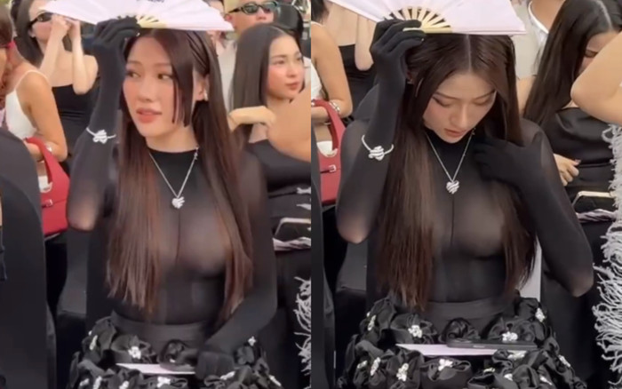 Diện đồ 'mỏng dính' đi sự kiện, em gái Trấn Thành lúi cúi che chắn vì sợ lộ 'núi đôi' Ảnh 2