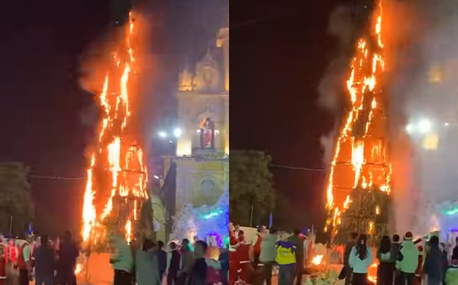 Cây thông Noel cháy ngùn ngụt giữa đêm Giáng sinh khiến người dân hoảng hốt Ảnh 2